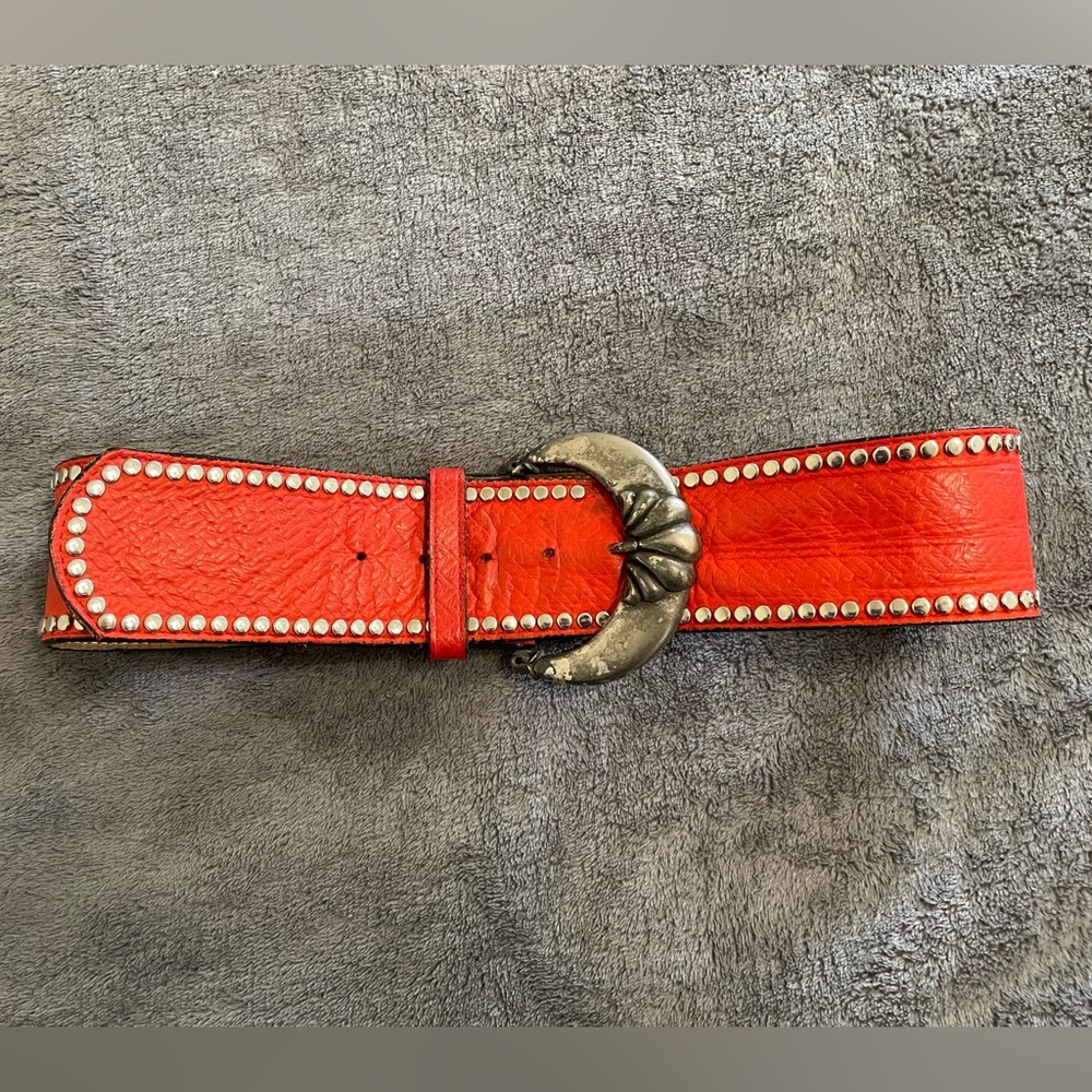 Vintage Jenny & The Boys Red Leather Studded Belt Cinch